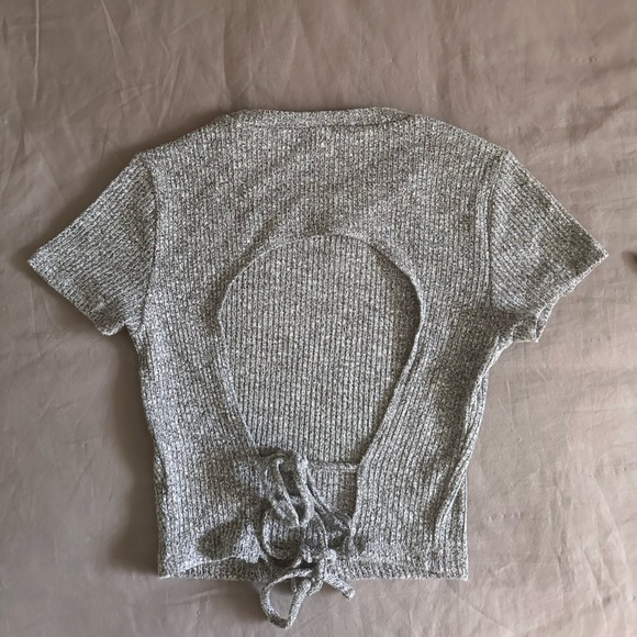Grey open back tie up crop top - Picture 2 of 2